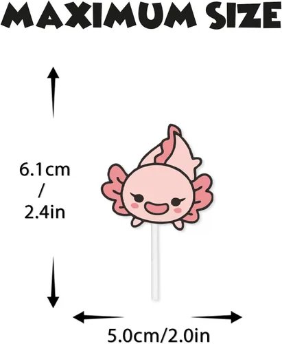 Vista 4 de 18 piezas de decoración de postre de ajolote rosa con purpurina, diseño de animales de dibujos animados, baby shower, niñas y niños, decoración