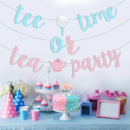 Vista 3 de Sursurprise Decoraciones de golf para revelación de género, pancarta para la hora de la camiseta o fiesta de té, rosa y azul para niños o niñas