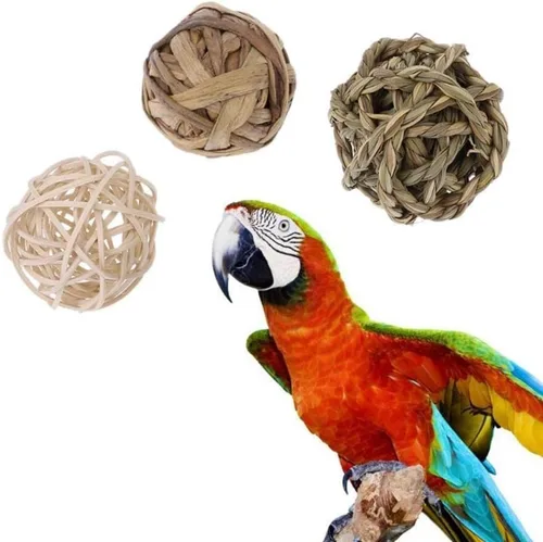 Vista 5 de Juguetes masticables para actividades de animales pequeños, conejos, pájaros, loros, jugar con bolas de ratán de mimbre para chinchilla, conejillo