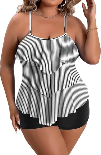 Vista 21 de B2prity Traje de baño tankini de talla grande para mujer, con control de 01