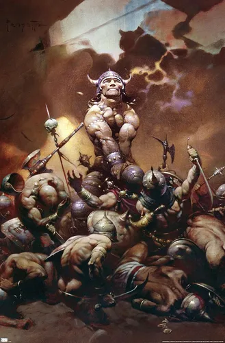 Vista 9 de Trends International Frank Frazetta - Póster de pared de destructor, 34 pulgadas de largo x 22.4 pulgadas, versión enmarcada en oro Versión