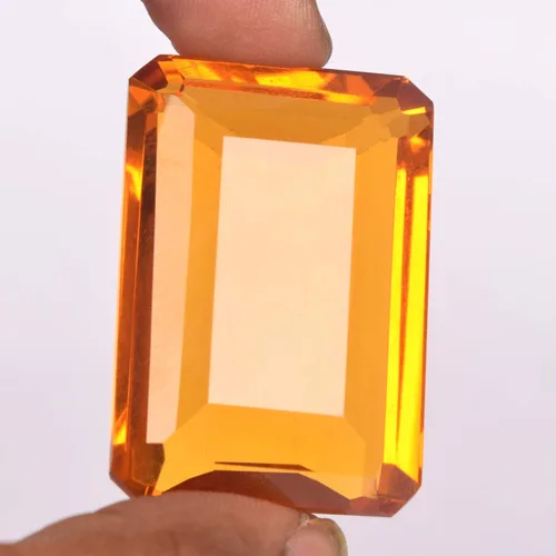 Vista 3 de Fabricación de joyas Citrino amarillo 76.50 Ct Corte esmeralda Citrino amarillo suelto, piedra natal facetada Gema de citrino amarillo, Gema