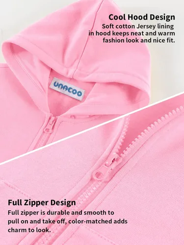 Vista 7 de UNACOO Sudadera con capucha y cremallera para niñas y niños pequeños con capucha y cremallera (edad 3-12 años), Multi