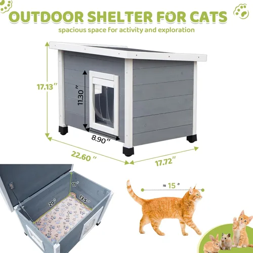 Vista 2 de Agitree - Casa de madera para mascotas para exteriores, refugio de invierno resistente a la intemperie para gatos pequeños y pequeños, diseño