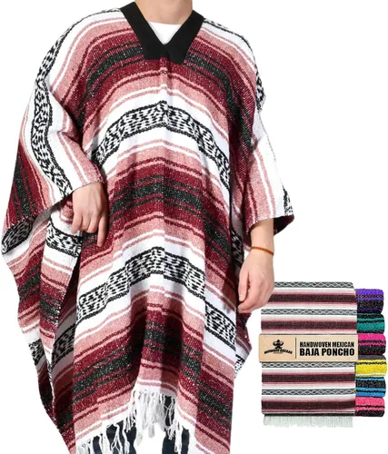 Vista 11 de Artisans Bazaar Poncho tradicional mexicano de Baja para hombres y mujeres, auténtico sarape de Gaban, manta de vaquero Pancho Jorongo Aguamarina