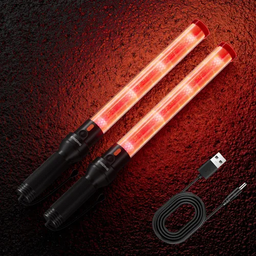 Vista 10 de E-riding Varita de tráfico recargable de 16 pulgadas, bastón de control de tráfico rojo con 2 modos intermitentes, varita de luz LED de seguridad