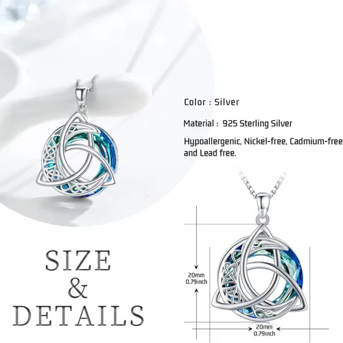 Vista 4 de Midir&Etain Trinity Knot Necklace 925 Sterling Silver Celtic Pendant Moon Jewelry Gifts for Women Hypoallergenic Necklace for Sensitive Neck