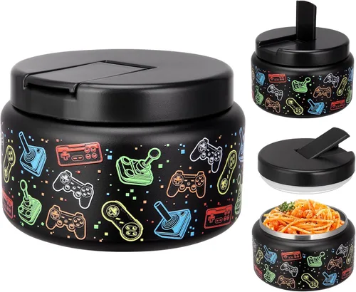 Vista 8 de Tarro para niños de 13.5 oz para alimentos calientes, tarro de alimentos aislado al vacío con tapa de hebilla, contenedor de almuerzo aislado