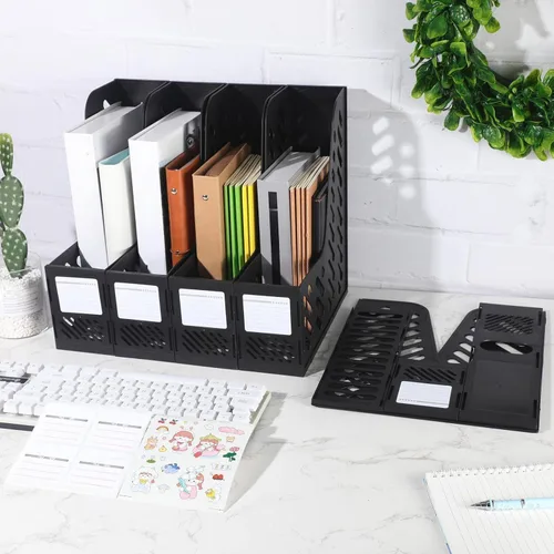 Vista 5 de Glenmal Paquete de 12 organizadores de revistas, organizador para escritorio, soporte vertical de plástico para archivos, revistas, accesorios