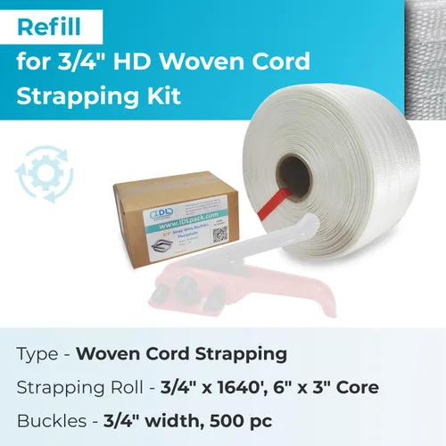 Vista 2 de IDL Packaging Recarga para kits de flejado de cable tejido de 3/4 pulgadas para flejado de embalaje, rollo de flejado de cable tejido HD de 3/4