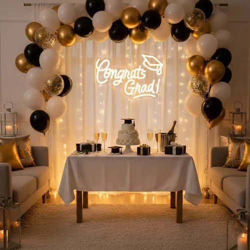 Vista 9 de Letrero de neón de Congrats Grad con tapa de graduación, 16 x 11 pulgadas, luz blanca cálida para la clase de 2026, decoraciones de fiesta