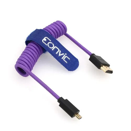 Vista 4 de 2.1 8K HDMI a Micro HDMI Cable de alta velocidad delgado macho a macho Extensor púrpura en espiral Cable para Sony Alpha III Atomos Ninja V Cable
