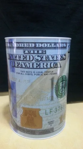 Vista 2 de 100 dólar billete estaño banco de dinero JUMBO, billete de banco caja de dinero de metal de estaño 100$ billete caja de dinero de dólar, 8.5' alto x
