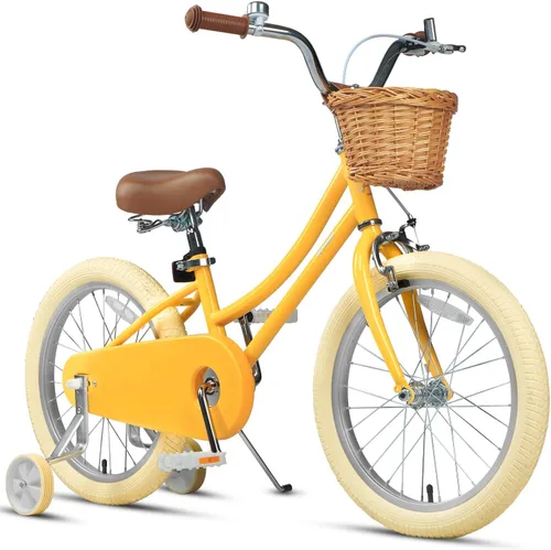 Vista 16 de Petimini Vintage Kids Bike for Girls, 12–20 Inch Classic Bicycle with Wicker Basket & Bell, High Tensile Steel Frame, Training Wheels (12–18”), 85%