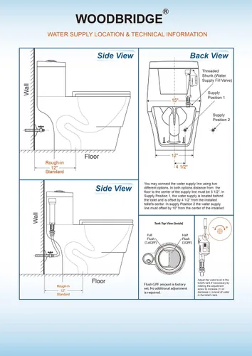 Vista 6 de WOODBRIDGE Un retrete de una pieza con asiento de cierre suave, altura de silla, 1.28 GPF doble, sensor de agua, puntuación de descarga MaP de 1000