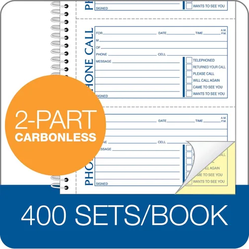 Vista 3 de TOPS Bloc de mensajes para teléfono, libro de llamadas, papel autocopiativo 2 partes, 2 3/4 x 5, 400 formularios - 74620, blanco