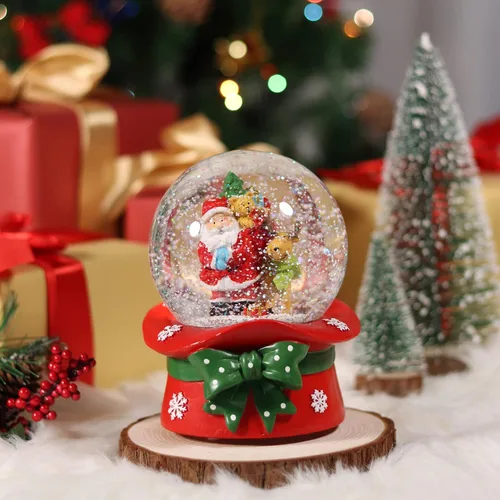 Vista 4 de Bola de Nieve Navideña de 100 mm con 8 Luces de Color, Bola de Nieve Musical, Papá Noel, Muñeco de Nieve, Reno, Caja de Música, Decoración Navideña
