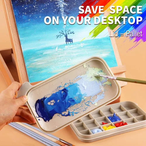 Vista 5 de Caddy Multiusos para Pinceles de Pintura con Soporte, Lavador, Bandejas, Caja de Paleta - Taza Limpiadora para Artistas para Pinturas de Acuarela