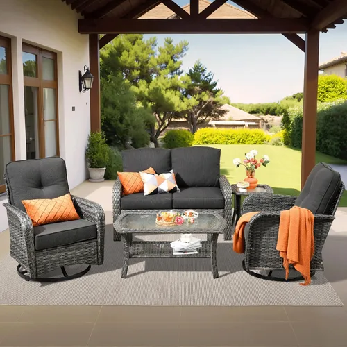Vista 29 de ovios - Juego de muebles de patio de 2 piezas, sofá de mimbre para exteriores con sillas, silla de ratán con respaldo alto con cómodos cojines