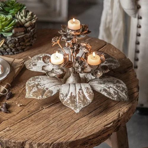 Vista 2 de Portavelas de hierro forjado, diseño de loto, ramas creativas, adornos para estudio fotográfico, boda, accesorios de fotografía, decoración retro