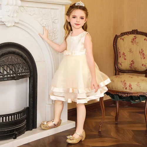 Vista 3 de Furdeour Zapatos de vestir para niñas, zapatos de princesa Mary Jane para bodas, flores, damas de honor, tacones con purpurina para niños pequeños