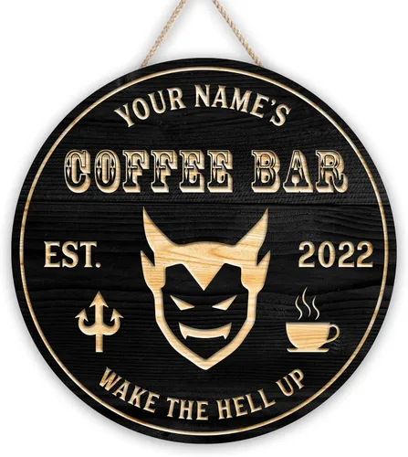 Vista 10 de Artsy Woodsy Letrero personalizado de madera para cafetería, placa de pared para decoración de cocina, regalos personalizados para amantes del café
