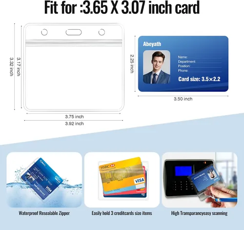 Vista 2 de Abeyath Paquete de 10 Portaidentificaciones de Tarjetas de Nombre Extra Gruesos de Servicio Pesado Impermeables de Plástico Transparente PVC Funda