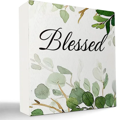 Vista 10 de Decoración de baño de granja verde salvia, letrero de caja de madera con frase "Breathe Quotes", decoración de estantes, artículos pequeños de Unwind