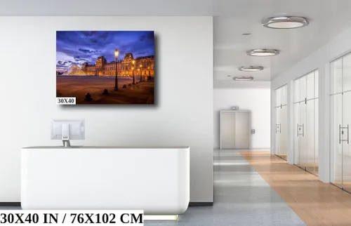 Vista 5 de Louvre Pyramid, Paris Architecture Print, Paris Wall Art, Paris Travel Poster - Print/Canvas/Acrylic/Metal (Canvas (3 Panel) Print, 36x72 Inches)