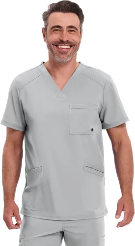 Vista 12 de Cherokee Infinity Men's V-Neck Scrub Top with 3 Pockets and 360° Stretch Negro