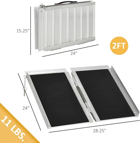 Vista 3 de HOMCOM Rampa plegable para silla de ruedas de aluminio texturizado, rampa de umbral portátil de 2 pies, para puertas, hogar, escalones, escaleras