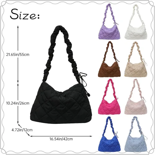 Vista 2 de Ovida Bolso grande para mujer, acolchado, de algodón, acolchado, para el hombro, para invierno, cálido, ligero, con cremallera