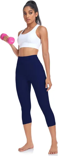 Vista 3 de UURUN Leggings capri para mujer, pantalones de yoga de cintura alta con bolsillos, leggings recortados para mujer