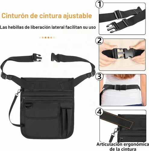 Vista 4 de Rexmica Delantal de Camarera y Servidor con Múltiples Bolsillos, Bolsa de Cintura Ajustable para Servidor, Delantal de Cintura para Camarera