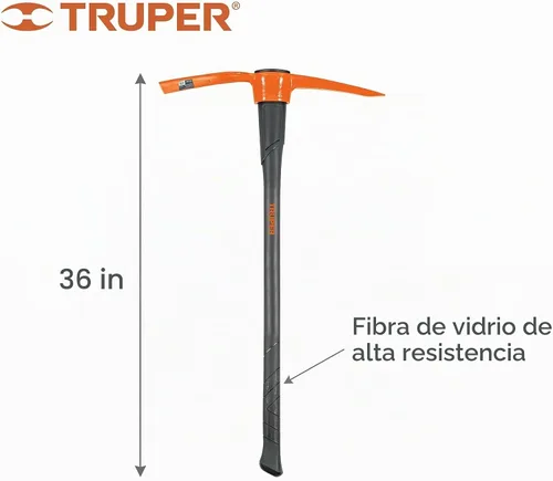 Vista 4 de Truper Pick Mattock de 5 libras, mango de fibra de vidrio resistente de 36 pulgadas con agarre que absorbe los golpes, herramienta de excavación