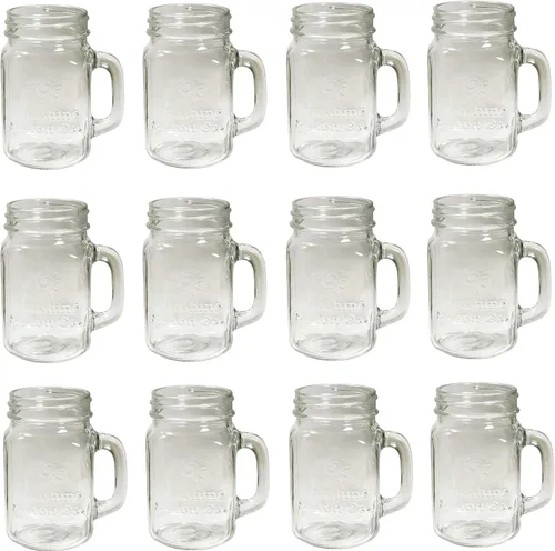 Vista 5 de Mason Jar - Tazas de vidrio con asas, tamaño de pinta (16 onzas, 16.0 fl oz), boca regular, 6 piezas