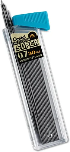 Vista 3 de Pentel Super Hi-Polymer - Recambio de plomo de 0.028 in, mediano, HB, 30 piezas de plomo (C27BPHB-K6)
