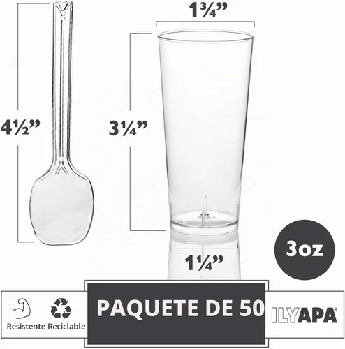 Vista 2 de Ilyapa Mini tazas de postre de plástico con cucharas, 3 onzas, redondas