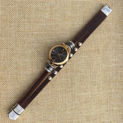 Vista 3 de Reloj de pulsera de moda para mujer y niña con correa de cuero genuino regalo
