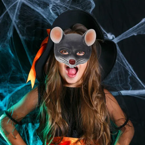 Vista 8 de NOLITOY Máscaras de cabeza de rata para adultos, máscaras de animales para disfraz de Halloween, accesorios de fiesta, máscaras faciales grises