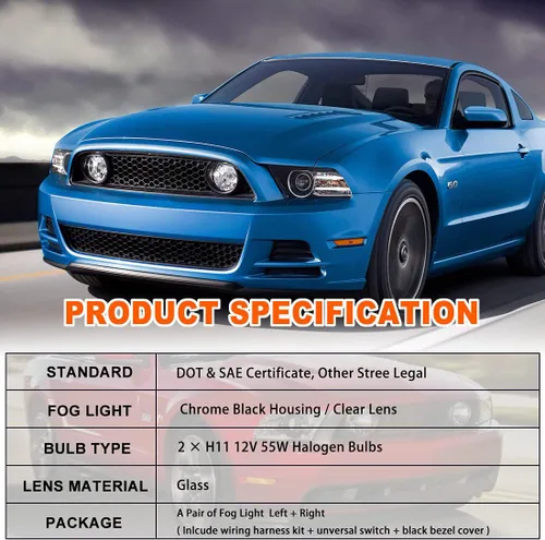 Vista 7 de Nixon Offroad - Juego de luces antiniebla para Ford Mustang 2013 2014 con bombillas halógenas w/ Wiring Harness Kit + Universal Switch + Black