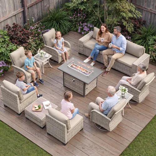 Vista 36 de Muebles de patio al aire libre conjunto PE mimbre ratán al aire libre sofá seccional Gris