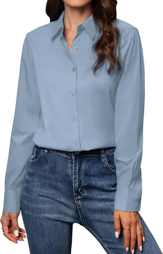 Vista 11 de Camisas con botones para mujer de ajuste clásico, camisa de vestir, camisa de trabajo, de negocios, casual, de manga larga, blusa, tops