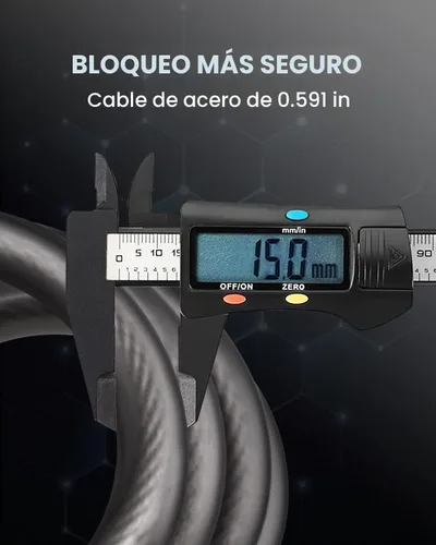 Vista 4 de Cerradura de bicicleta reiniciable de 5 diales, bloqueo de cable anticorte de 4 pies con código de combinación, cadena de seguridad ligera