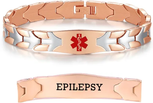 Vista 11 de LinnaLove Pulseras de alerta médica de pez volador para hombres y mujeres, pulseras médicas de acero inoxidable con grabado gratis, 8.5 pulgadas