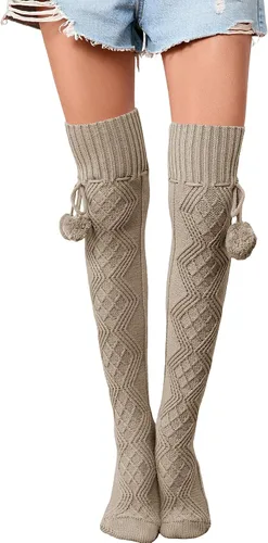 Vista 30 de SherryDC Calcetines de punto trenzado hasta el muslo para mujer, medias de bota extra largas de invierno, calentadores de piernas 1 - Blanco