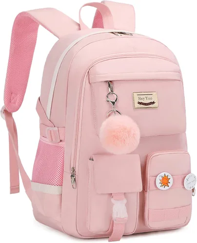 Vista 3 de Hey Yoo Mochila escolar con lonchera, juego de mochila linda mochila escolar para niñas adolescentes (rosa)