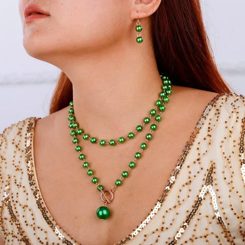 Vista 2 de Delicado collar con cuentas de perlas de imitación con pendientes