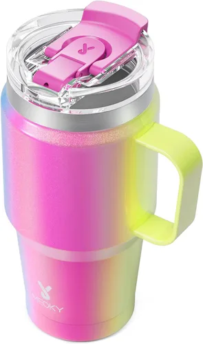 Vista 23 de Meoky Vaso de viaje de acero inoxidable de 40 onzas con asa, taza de viaje de acero inoxidable con tapa para sorber 2 en 1, taza de café aislada al