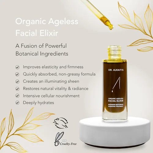 Vista 4 de Dr. Alkaitis Elixir facial orgánico sin edad - Suero hidratante - Hierbas ayurvédicas, aceites raros, superalimentos - Renovación celular de lujo